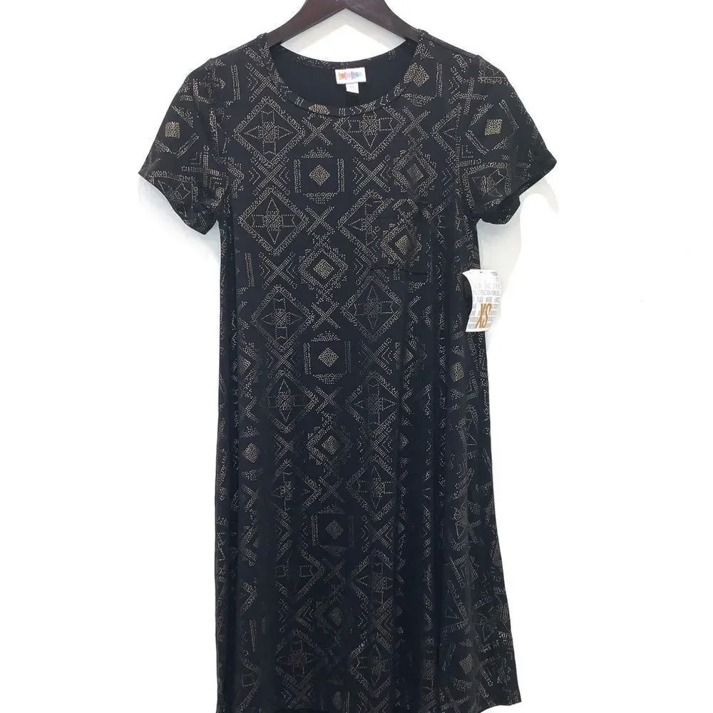 Vintage Metallic Prom Lularoe Black/Gold Elegant Carly XS Flowy Tunic Dress 💜 - Picture 2 of 6